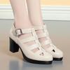 5.5cm 7cm Breathable Cutout Close Head Platform Shoes Soft Leather 2025 Summer Block Med Heels Gladiator Sandals for Office Mom