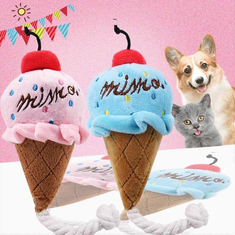 2PCS Ice Cream Dog Squeaky Toys, Puppy Chew Toys with Ropes, Dog Plush Toy for Small To Medium Dogs and Cats Pet Supplies Toys, Christmas Gift for Dog