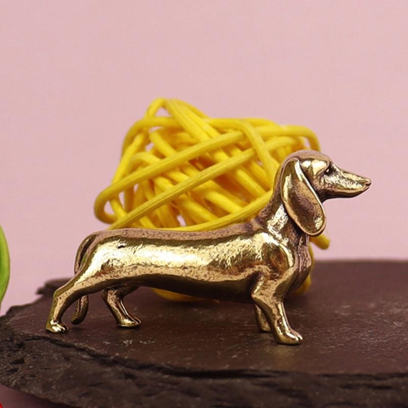 Pack of 2 Solid Brasses Gold Dachshund Miniature Figurine Decoration Animal Sculpture For Home Office Desktop Decors Gift