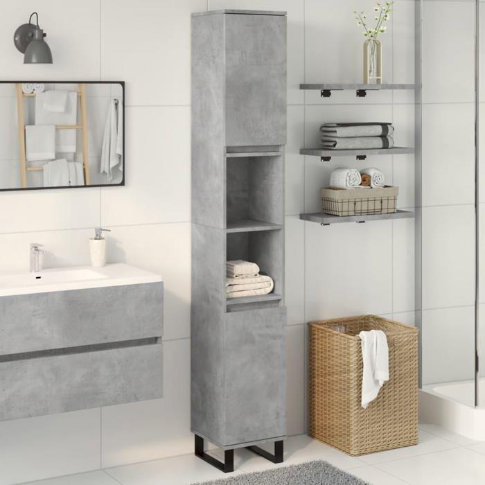 VidaXL Bathroom Cabinet Concrete Grey 30x30x190 Cm, Cabinet, Bathroom Storage Cabinet, Vanity Unit 857201
