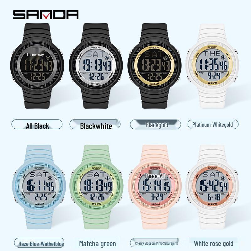 Sanda Trendy Korean Style Luminous Waterproof Watch for Outdoor Sports - Unisex Multifunctional Display.
