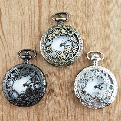 Steampunk Cobre Vintage Engrenagem Vazada Vazado Quartzo Colar Relógio de Bolso Pingente Corrente Relógio Masculino Feminino Relógio Único