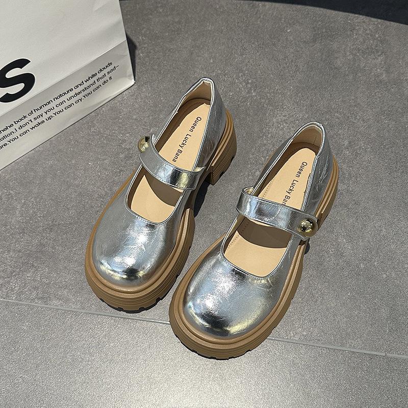 2025 vår och sommar nya japansk stil retro explosion plattform små läderskor vardagliga tjock klackhöjd Mary Jane enskilda skor