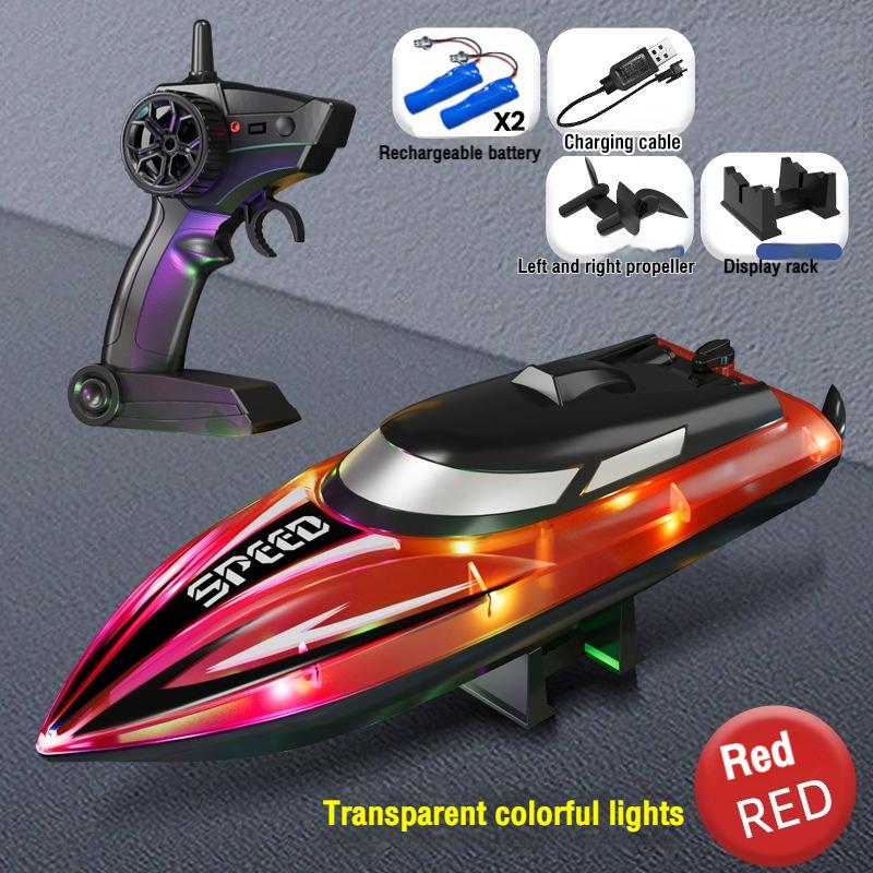 Rc Boat with Colorful Led Light Electric High-Speed Toy Waterproof Racing Remote Control Speedboat Competitive Toy Boy Kids Gift