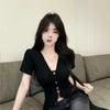 Tshirt For Women Oversized Vneck With Embroidery In Black For Spring 2025