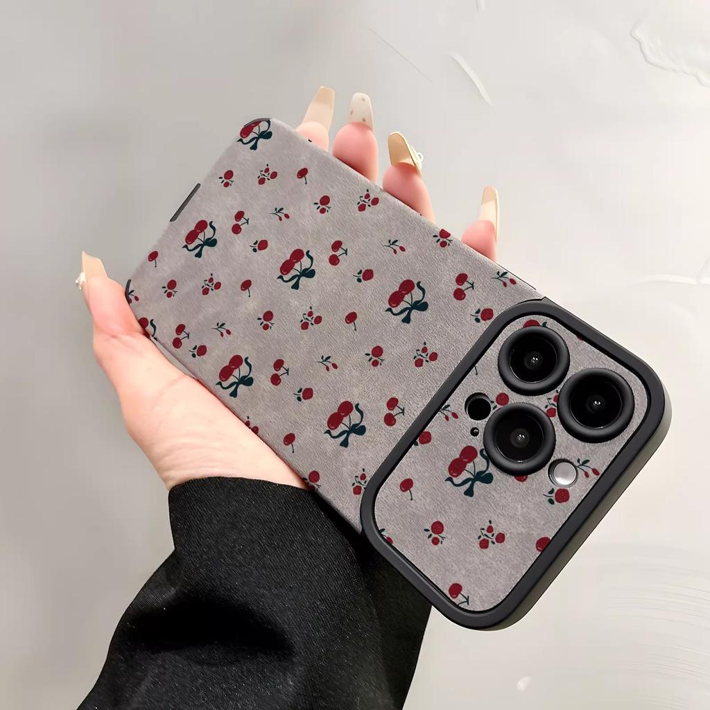 Full Screen Red Cherry, Suitable for Apple 17promaxs Mobile Phone Case iPhone15/16pro Simple Women's Model