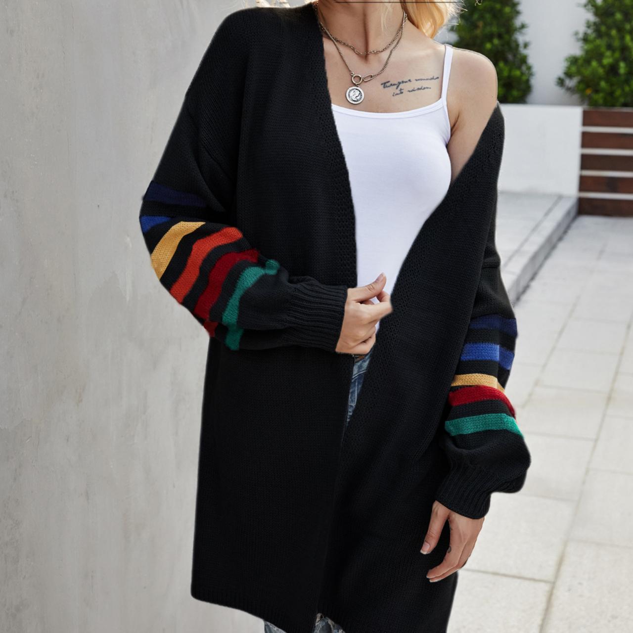 

Осенне-зимнее женское повседневное свободное свободное пальто-свитер большого размера XL чёрный