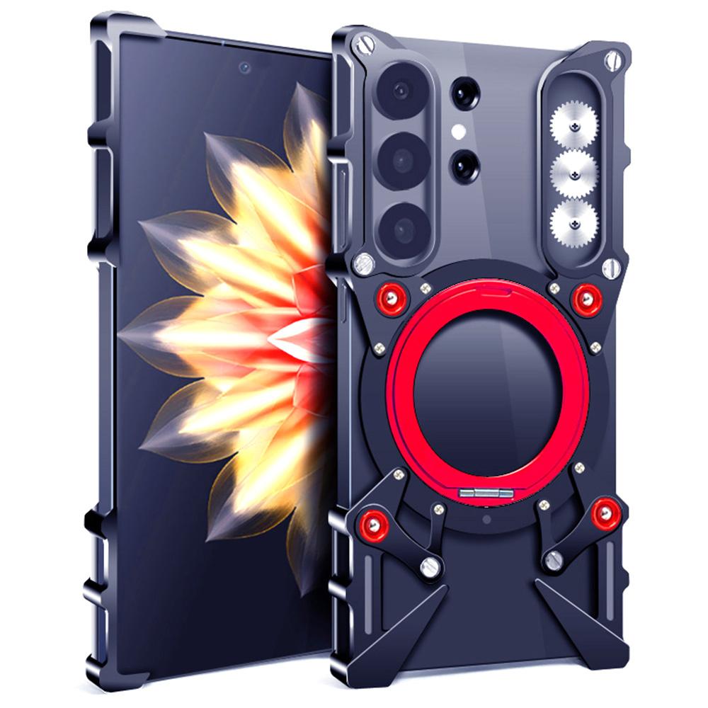 Bumper Case For Samsung Galaxy S25 Ultra/S24 Ultra/S23 Ultra/S22 Ultra 5G ,Kickstand Aluminum Alloy Magnetic Phone Cover with Wrist Strap