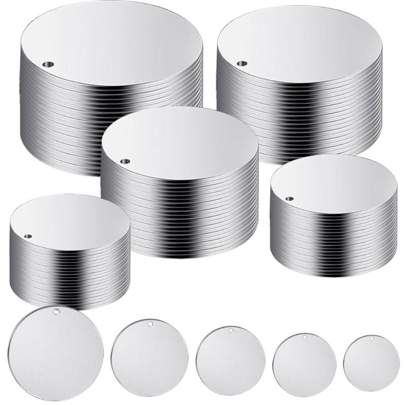 100 Pcs/Set Round Metal Engraving Blanks with Hole Stamping Blanks Stainless Steel Blank Tagged 10/15/20/25/30mm