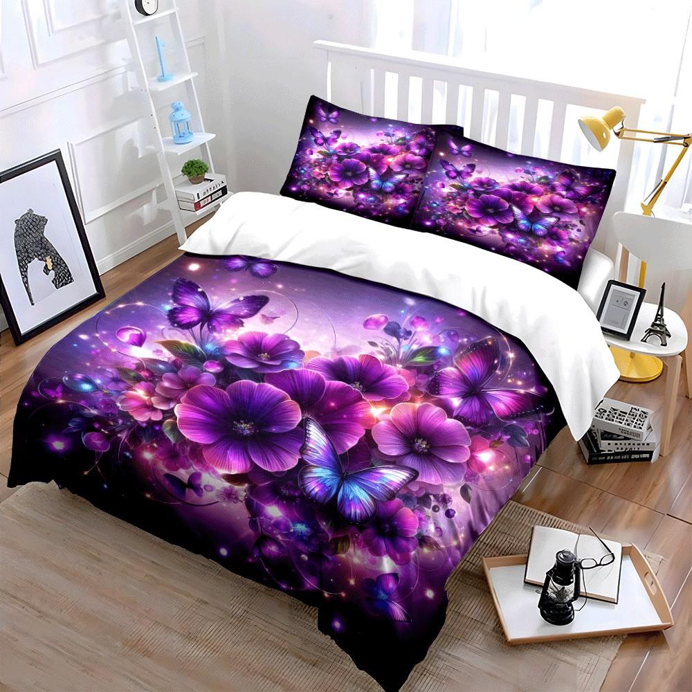 Elegant Floral And Butterfly Trio Exquisite Three-Piece Bedding Set Gift For Kids And Adults