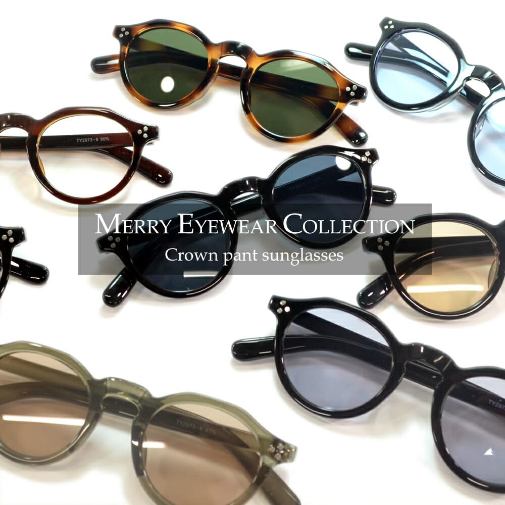 [MERRY PLEASURE] Sunglasses for Men and Women, Fashion Glasses, Crown Panto, Round Glasses, Boston Style, Tinted Lenses, Lightly Tinted, BROWN×CLEAR