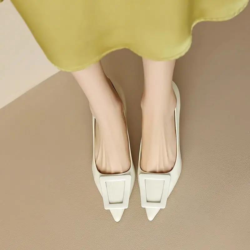 Fashion Apricot Stilito Pointed Toe Ladies Pumps Leather Casual Non Slip Spring Wholesale Summer 2025 Footwear Shoe On Y2k Women's Shoes