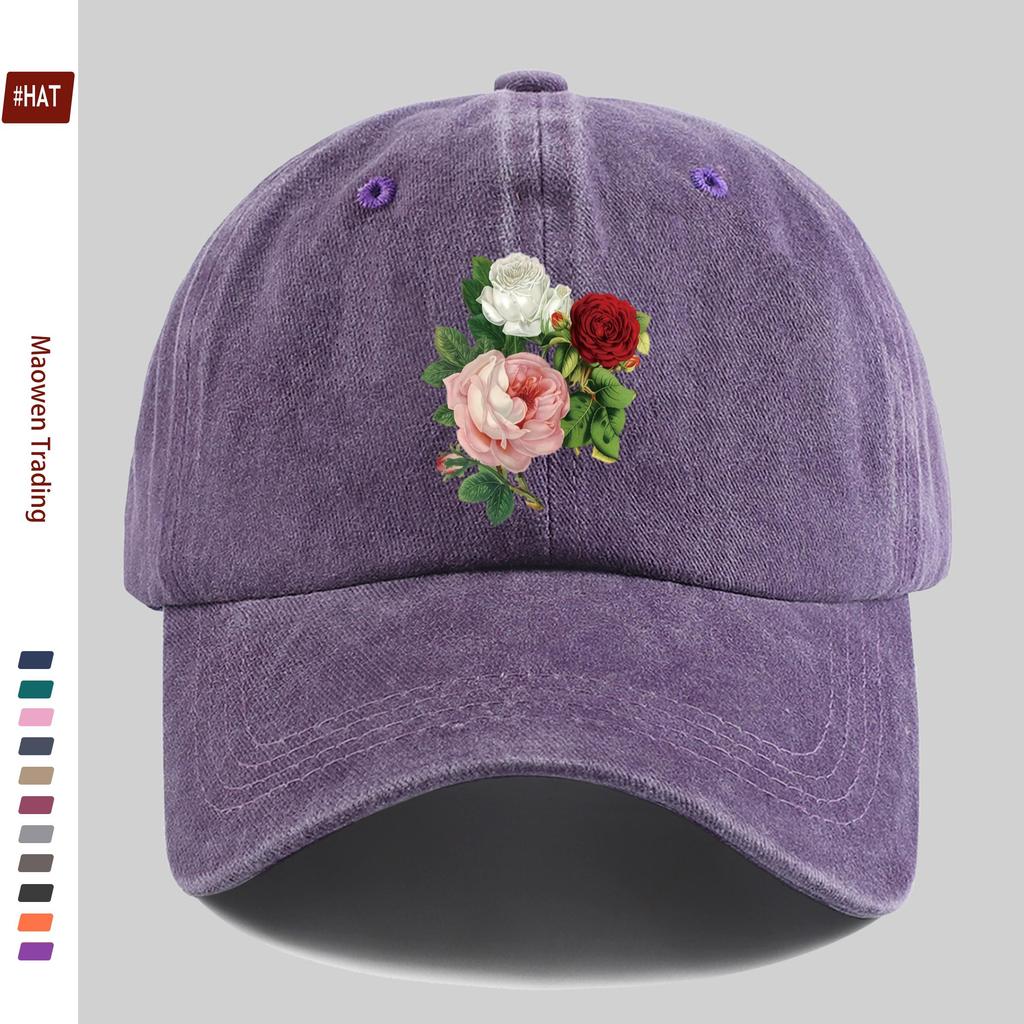 pc Creative White Rose Floral Print Baseball Cap Breathable and Lightweight HipHop Hat with Red and Pink Flower Patterns Wom