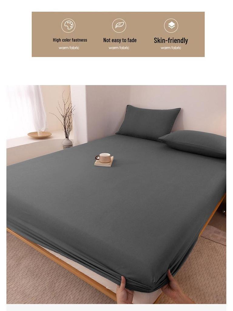 High-Quality Washed Cotton Solid Color Fitted Sheet with Pillowcase, Bedspread, and Dustproof Bed Cover