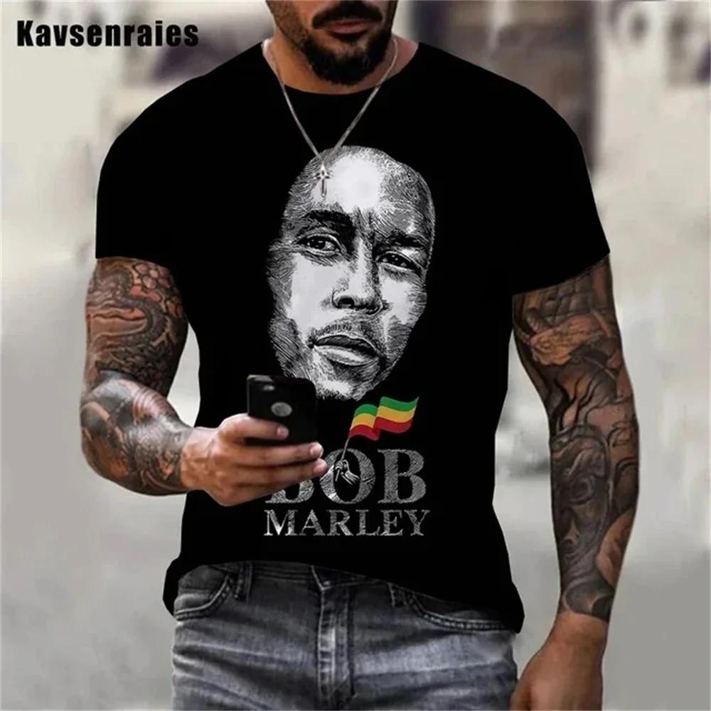 Summer Men's T-shirts Rock Bob Marley 3d Print O-neck Short Sleeve Street Hip-hop Shirt Oversized Tops