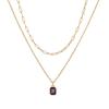 December Birthstone Double Layer Necklace: 18K Gold-Plated Rectangle Pendant
