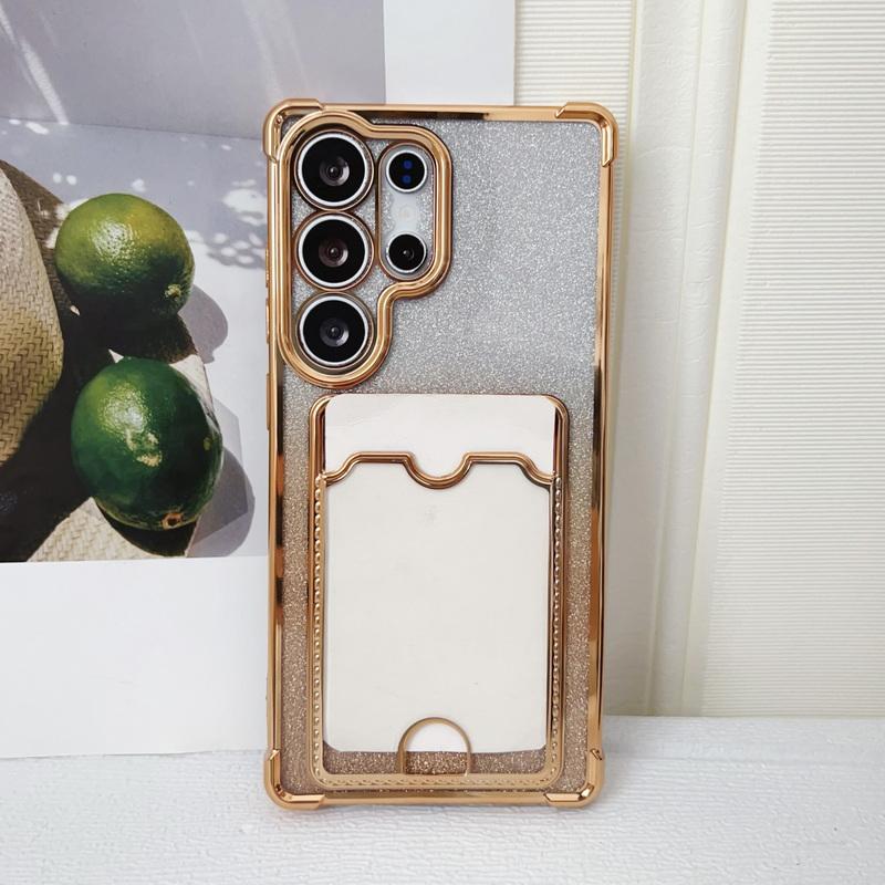 Glitter Silicone Card Slot Case Shell For Smausng S25 Edge S24 FE S23 Ultra A56 A36 A16 A15 A55 A35 Solid Color Frame Clear Shockproof Phone Cover