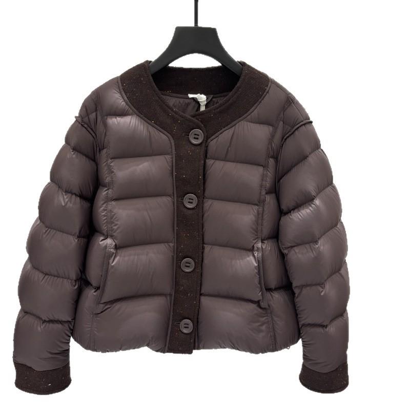 Womens Lightweight Down Jacket Short Puffer Coat With Round Neck Snap Front Buttons Warm Winter Outerwear