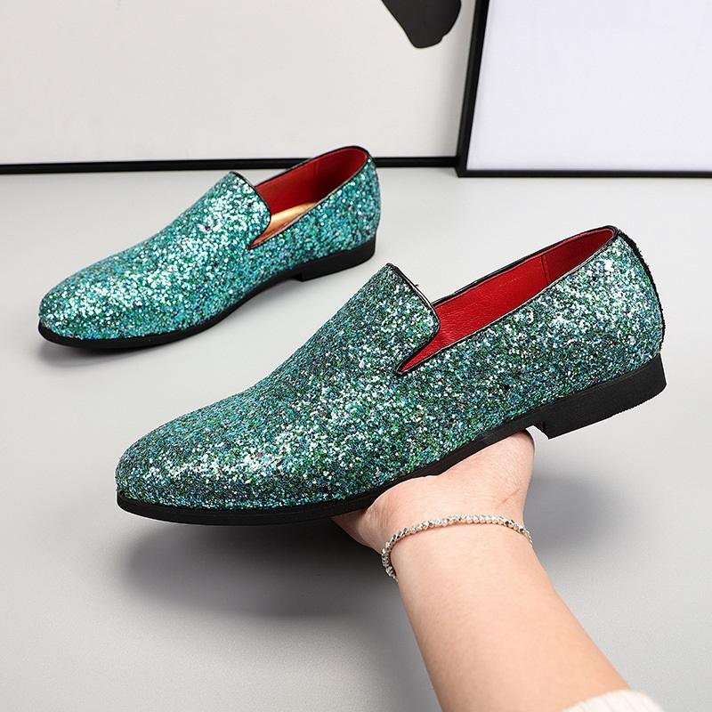 Fashion New Designer Retro Pointed Attractive Sequined Wedding Leather Oxford Shoes Men Casual Loafers Formal Dress Zapatos Hombre