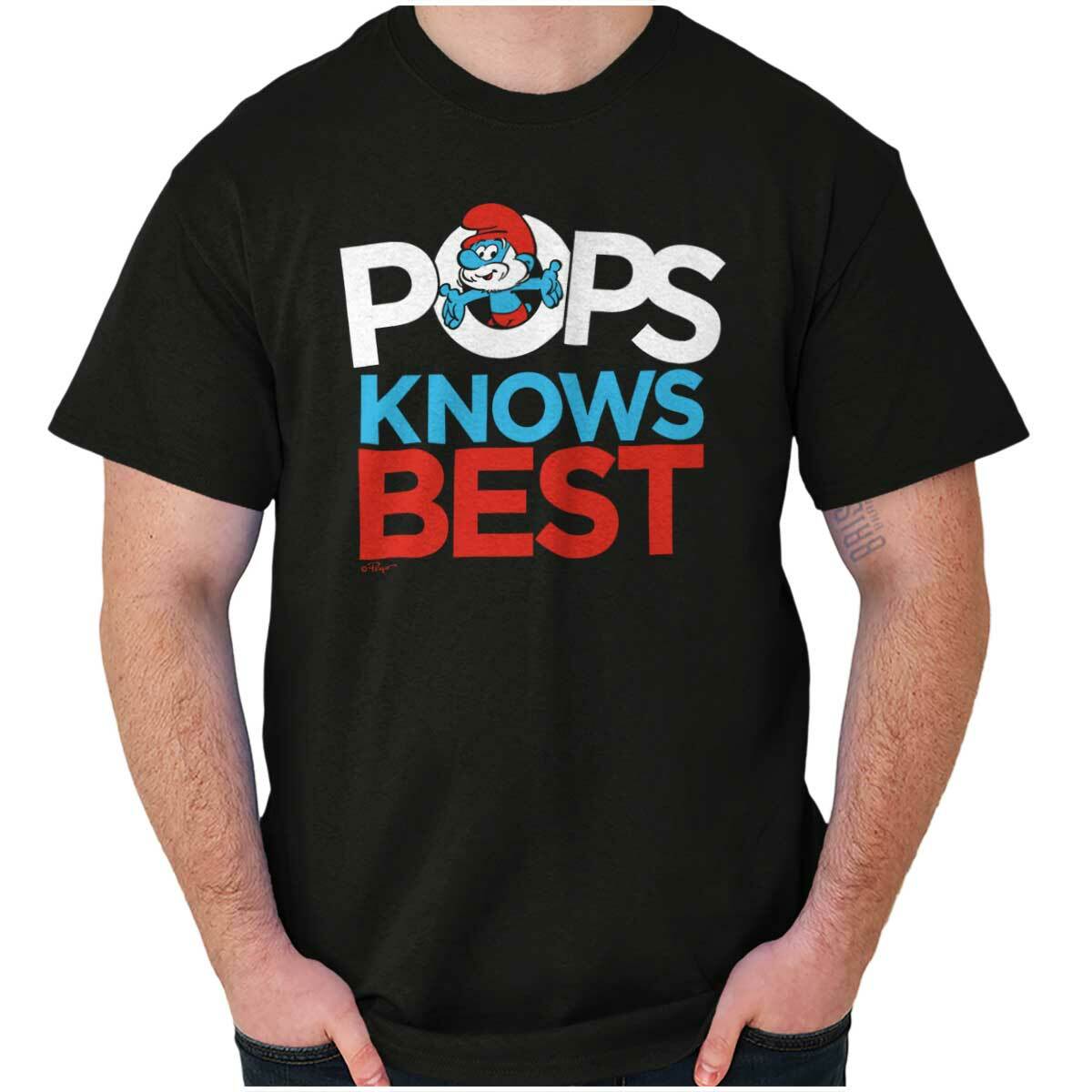 Papa Smurf Pops Knows Best Cool Dad Father Mens Casual Crewneck T Shirts Tees XXXL