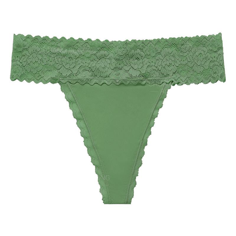 European and American Lace Splicing T-shaped Underwear Women's Large Size Sexy Seamless Low Waist Pure Cotton Crotch Sports Fitness Underwear