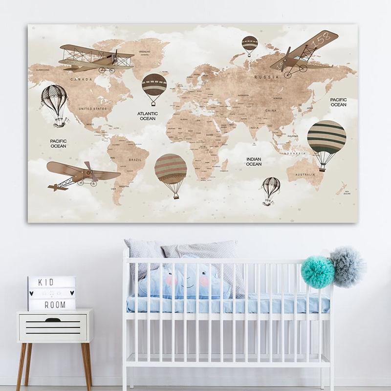Cartoon Ocean Animal World Map Wall Art Canvas Painting Nordic Posters And Prints Nursery Wall Pictures For Kids Room Decoration