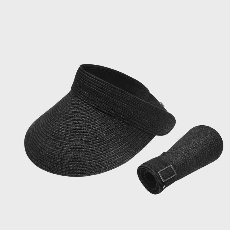 Straw Sunscreen Hat Women's Summer Vacation Empty Top Straw Hat Rollable Large Brim Uv Protection Sunshade Hat