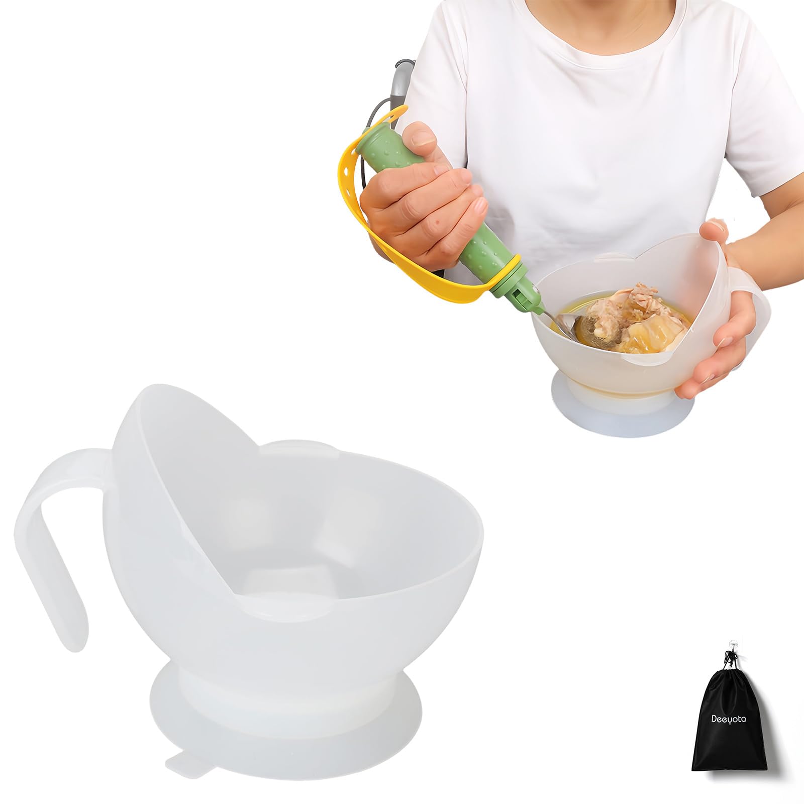 

DEEYOTA Помощь с едой Еда Не опрокидывающаяся присоска Легко предотвращает уход за больными Вспомогательное вспомогательное устройство Посуда, Нескользящая миска, миска, белый