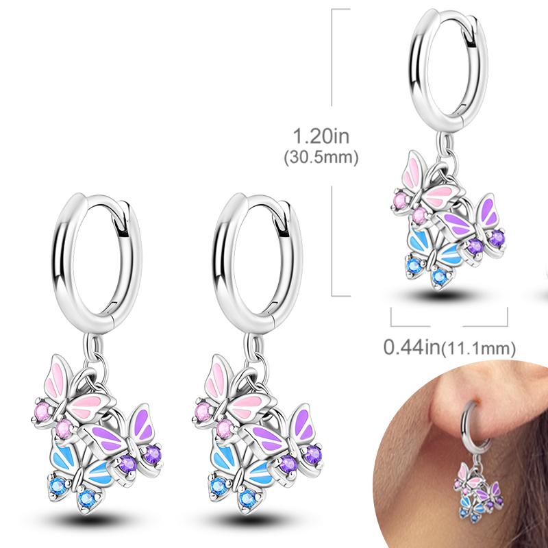 Women Earring 925 Silver Hoop Earrings Love Heart Butterfly Drop Earring Stud For Women Girls Party Jewelry Gifts