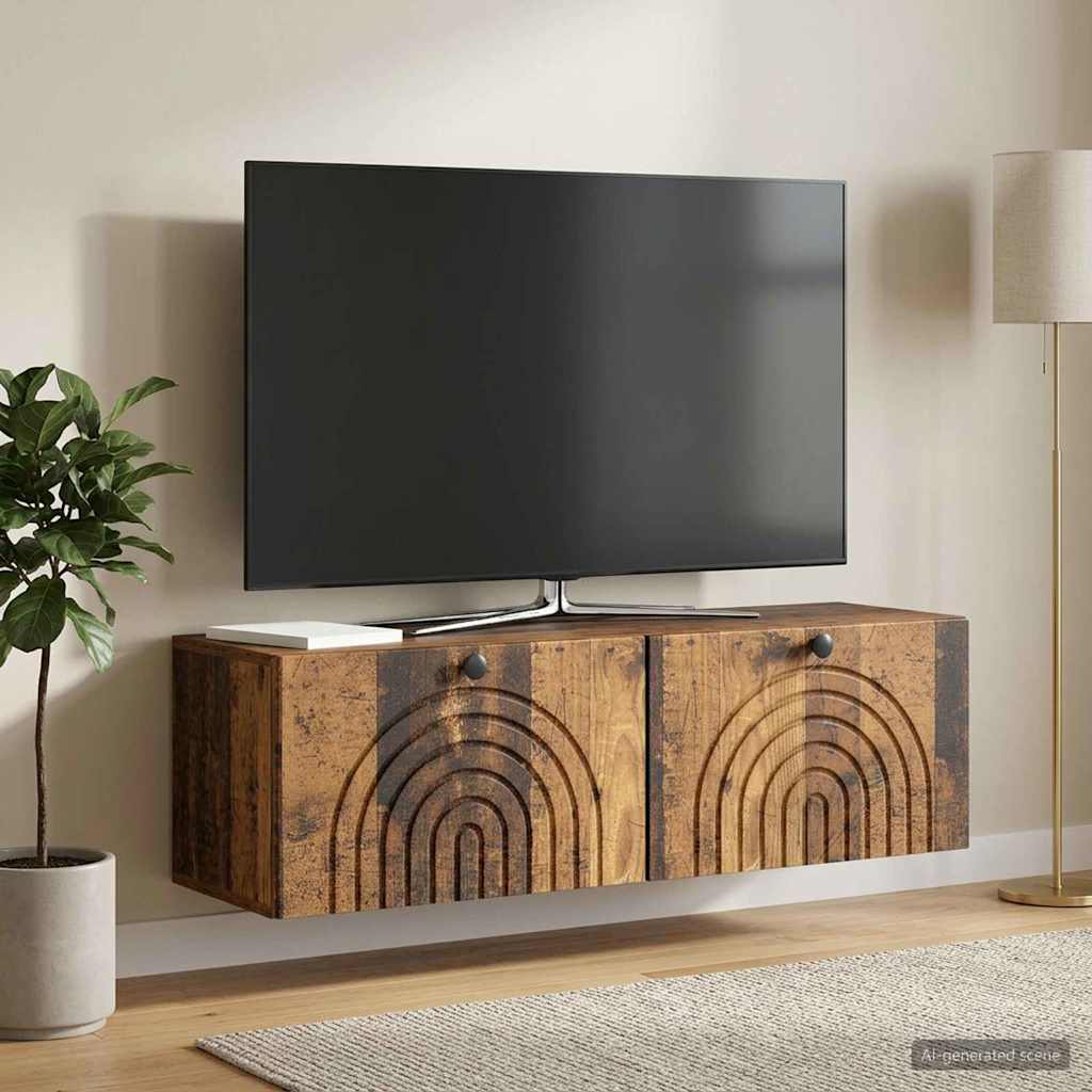 Wall Mounted TV Cabinet Reclaimed Wood Look 98 x 31 x 30 cm Particleboard
