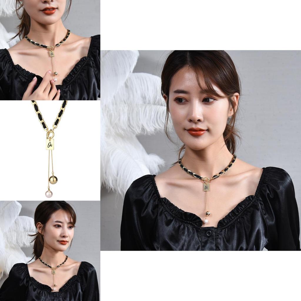 Elegant Korean Style Y Shaped Pearl Necklace For Women Vintage Woven Fashion Accessory