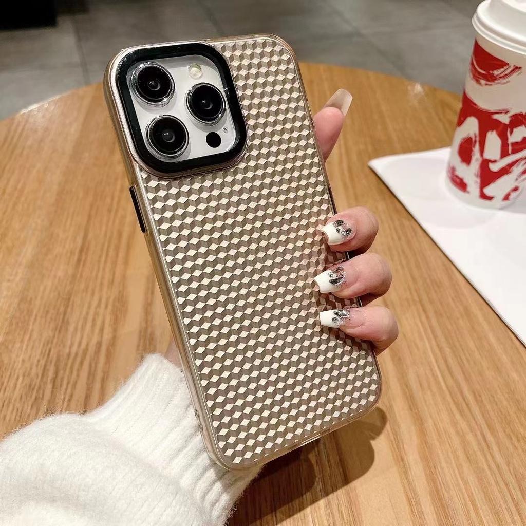 Applicable To IPhone15 Mobile Phone Case Diamond Texture Apple 14 Promax Japanese and Korean High-level Sensor Electroplating Protective Case Soft