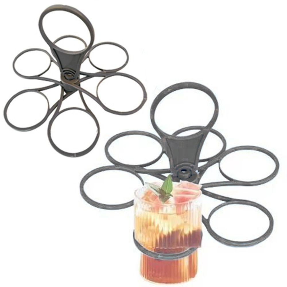 

2Pcs Grey 6 Cup Glass Carousel Holder Plastic Cocktail Wine Holder Folding Cup Holder Party 2Pcs