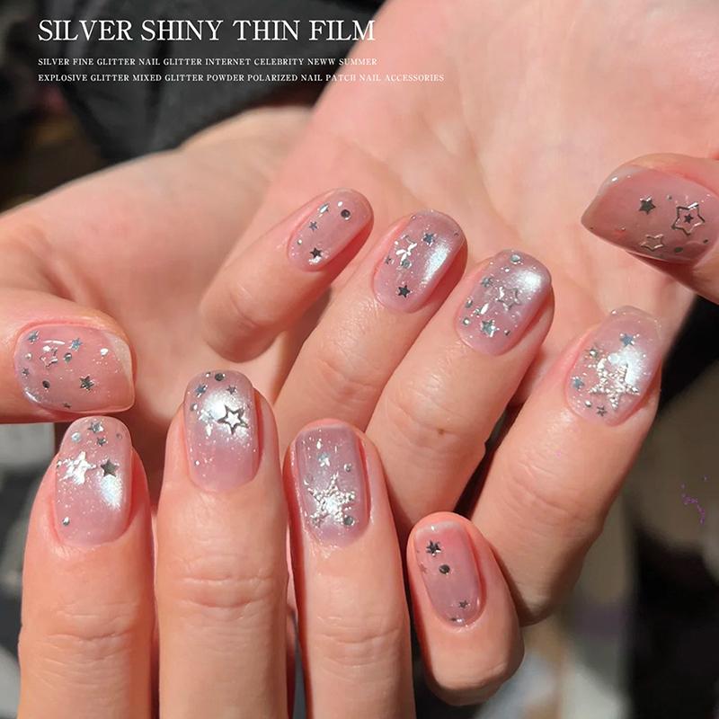 1 Jar Shiny Silver Sequins Mix Shapes Starlight Love Star Slice Decals Manicure Paillette Charms Nail Art Stickers