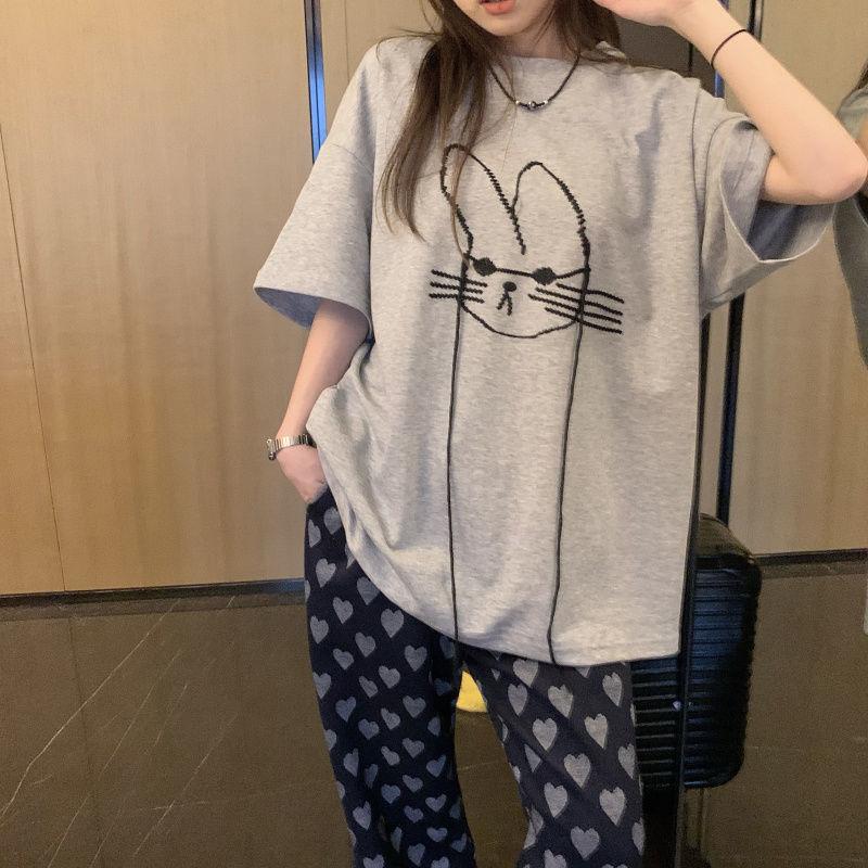 

Летняя мода Минималистичный Снижающий возраст Круглый вырез Принт Свободный Повседневный Однотонный Универсальный Оверсайз Футболка с коротким рукавом L серый