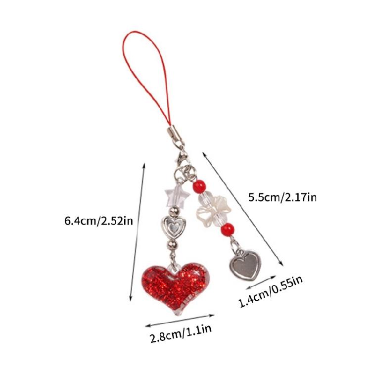 Sparkling Heart Charm Pendant Chain Hanging Decoration for Keys Bag Purse