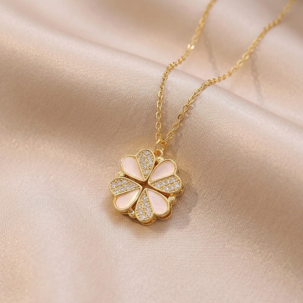 Women's European & American Style Four-Leaf Clover & Heart Pendant Clavicle Necklace