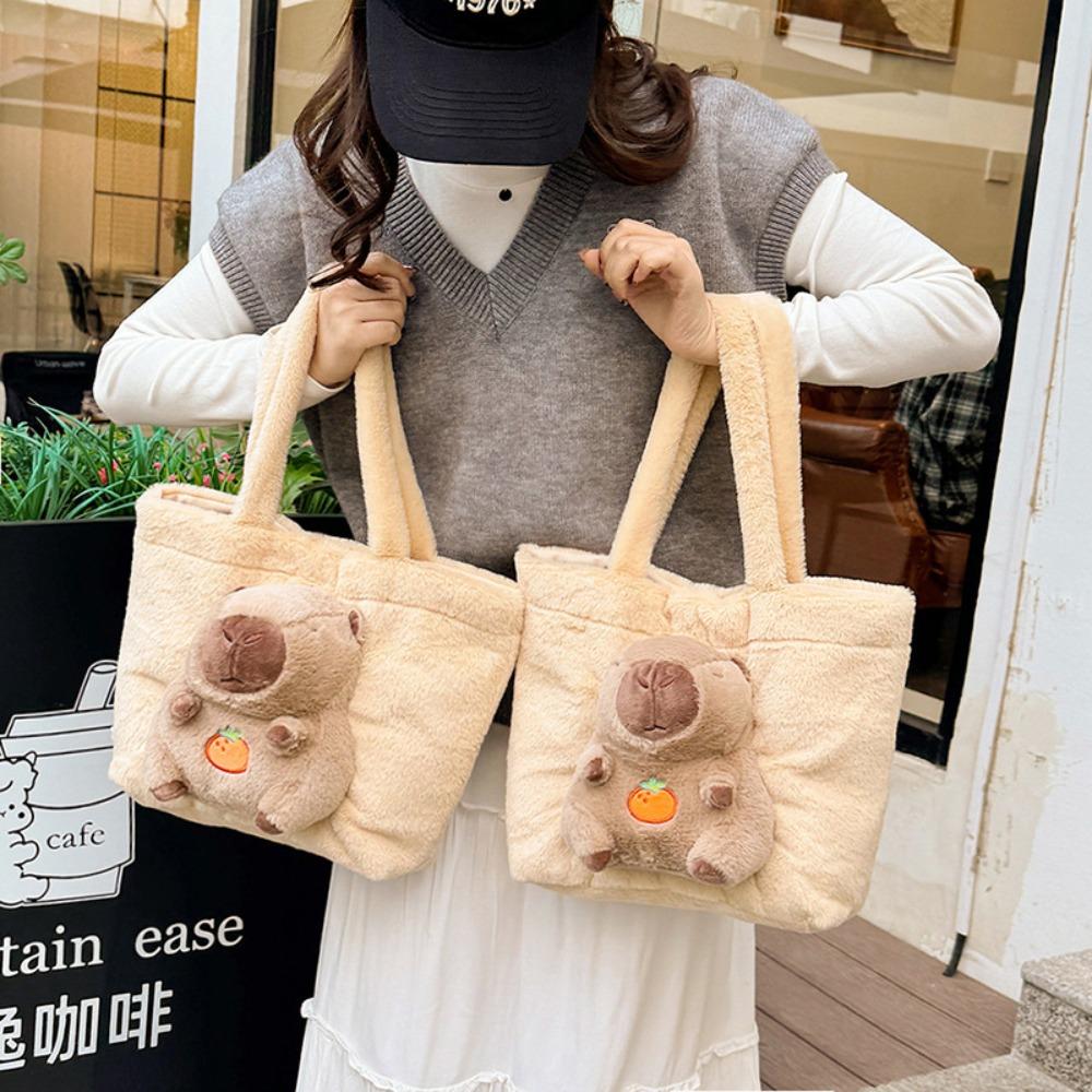 Large Capacity Capybara Handbag Cartoon Doll Shoulder Bag Travel Plush Tote Bag  School
