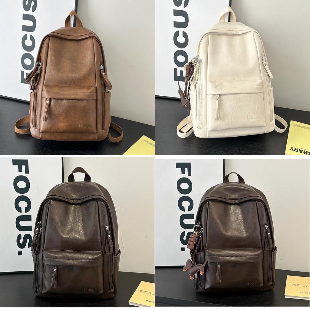 Vintage Korean Style Casual Backpack For Students And Travel With Pu Material