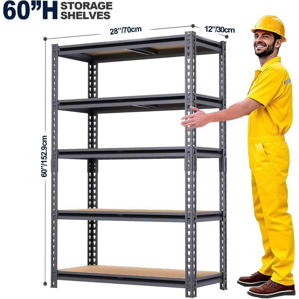 Heavy Duty Shelf, 28''×12''×60'' Metal Shelving Rack, 2400 lbs Basement Storage Shelves, Standing Shelves, Garage Racks