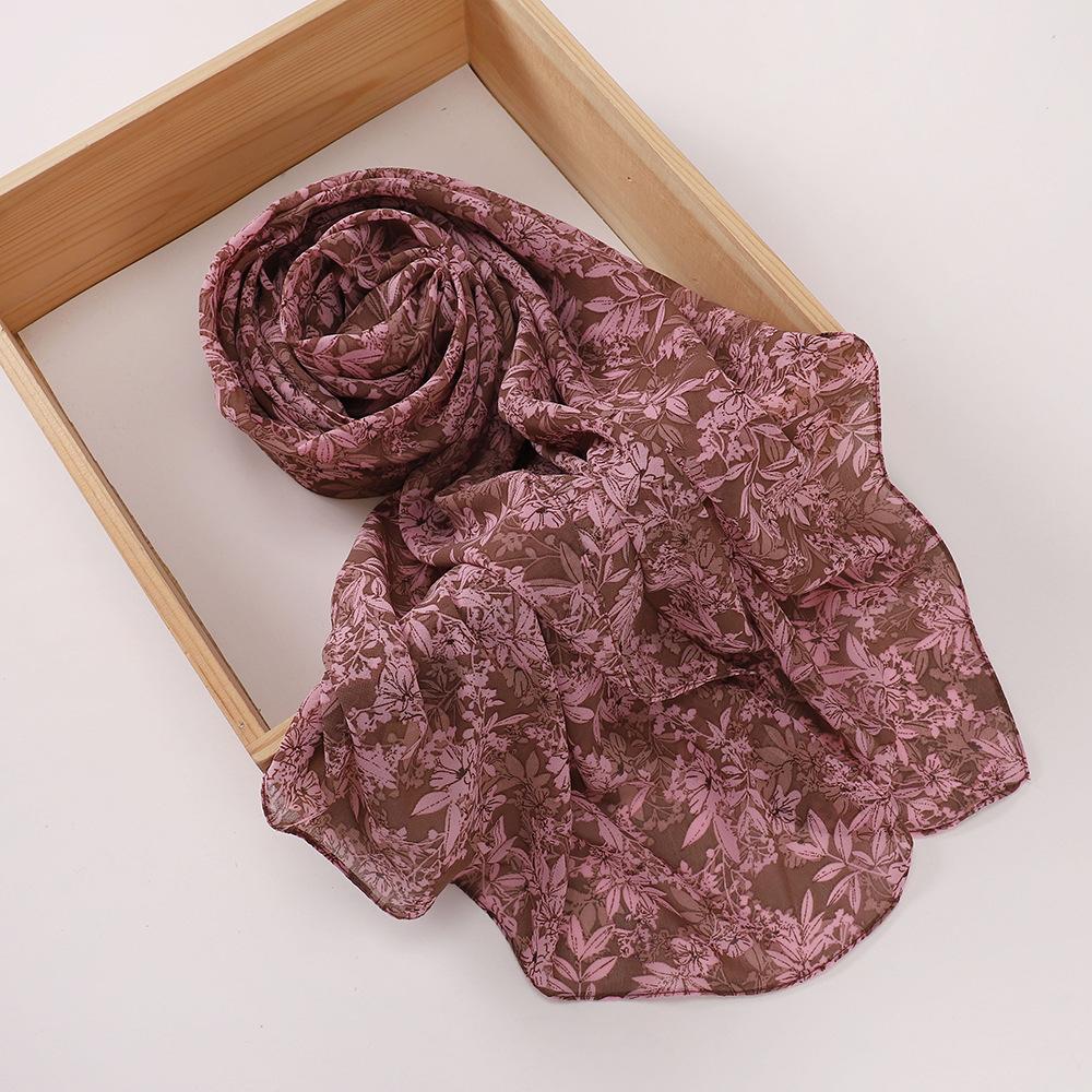 New Printed Hijabs Shawl Bubble Chiffon Hijabs Woman Design Flower Shawls Muslim Scarves Headscarf Wraps Turbans Long Scarves