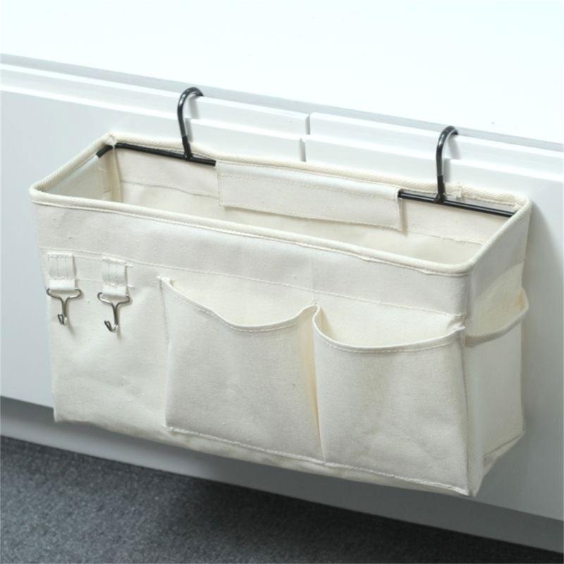 Large Capacity Storage Bag for Books and Remotes Cotton Linen Bedside Pocket Organizer Student Dormitory Accessories