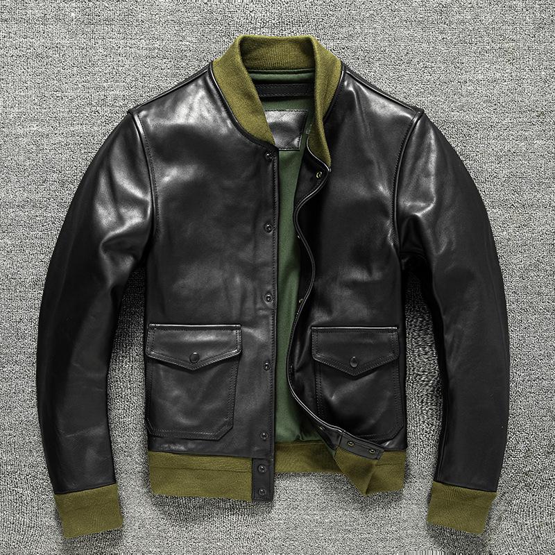 Genuine Leather Jacket for Men A1 Short Jacket for Baseball Uniform Casual Autumn and Winter Jacket