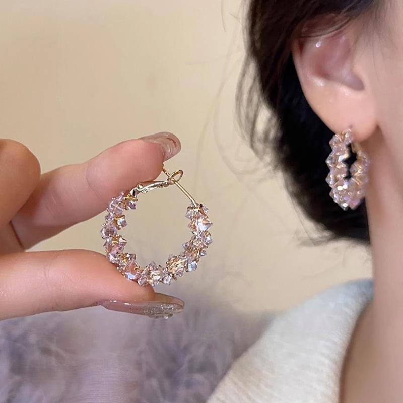 1 Pair of 18K Golden Plated Sparkling Synthetic Zirconia Delicate Circle Earrings, Light Luxury And Versatile Women'S Earrings, Perfect Gift for Her