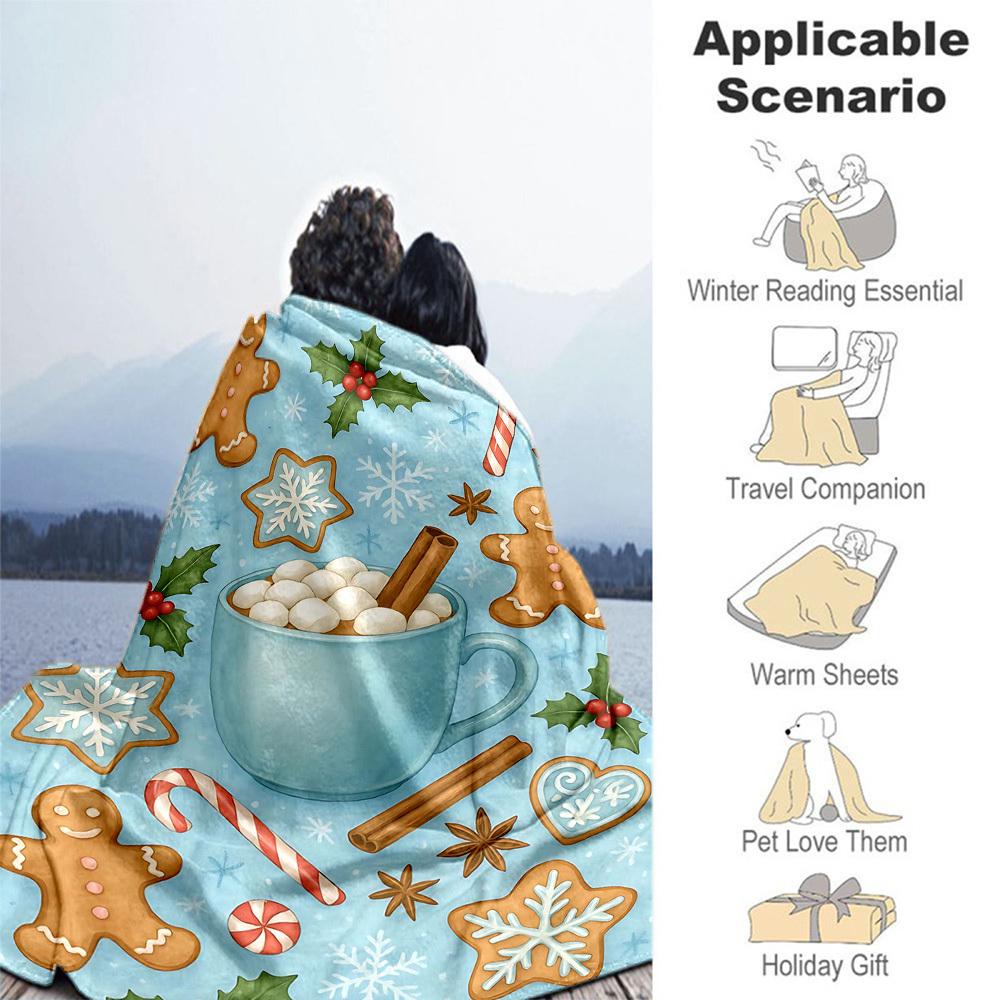 1PC Christmas, cookiesOutdoor Flannel Blanket - Soft Plush Decor for Picnics, camping, Bedroom, Playroom, Office, or Lunch Break 1322A