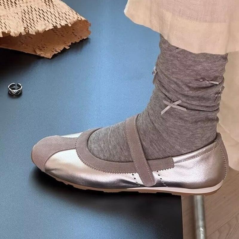 New Women Ballet Flats Square Toe Silver Mary Janes Lazy Walking Loafers Retro Patchwork Espadrilles Sneakers Single Shoes