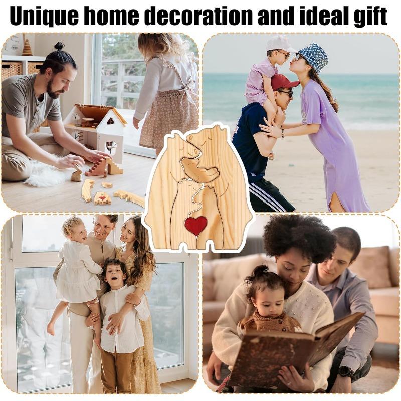 Wooden Bear Family Statue, Family Art Puzzle, Desk Ornament, Wooden Family Heart Puzzle, Home Decoration, Birthday Gift