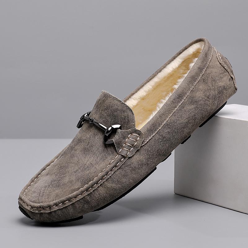 Fashion Men Casual Shoes Fashion Men Fur Handmade Suede Genuine Leather Mens Loafers Moccasins Slip On Men's Flats Male Driving Shoes