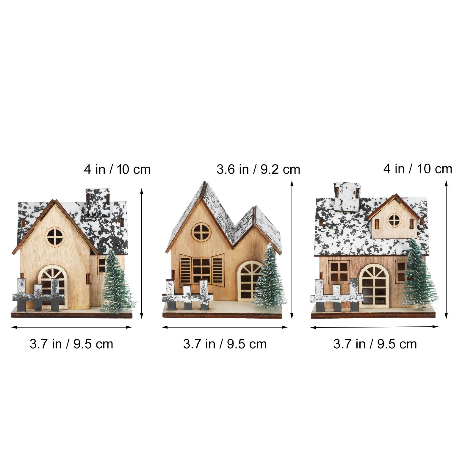 3Pcs LED Wooden Christmas Houses Warm Lighted Village Mini Houses Christmas Table Decor Rustic Holiday Village Set