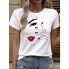 Fashion Women Retro Creative Red Lipped Portrait Print T Shirt Funny Casual O-neck Short Sleeves T-shirt Summer Female Tee Shirt